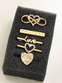 Shein - 5pcs Personalized Fresh Heart-shaped Criss-cross Rhinestone Letter Love Silicone Watchband Accessories (watchband Not Included)