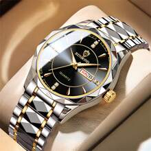 Shein - 1pc Men's Business Quartz Watch, 30m Waterproof, Luxury Diamond Studded