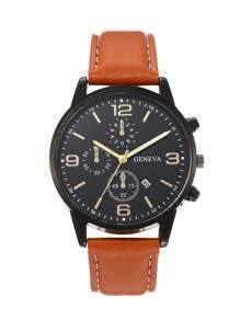 Shein - 1pc Men's Orange Mixed Scale 3-eye Quartz Watch