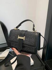 Shein - 1pc Glitter Stars Decor Pu Leather Shoulder Bag