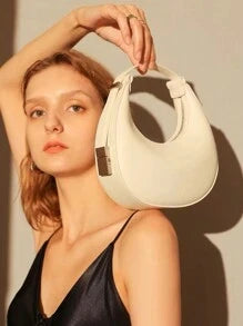 Shein - 1pc Minimalist Design Solid Color Pu Leather Crescent Moon Shaped Underarm Shoulder Bag