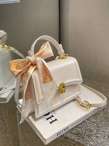 Shein - Bow Decor Lightweight,business Casual Mini Skinny Scarf Decor Flap Square Bag