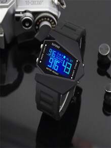 Shein - Casual Men's Fashionable Airplane Design Led Watch, New Multi-functional Electronic Wristwatch With Alarm Clock