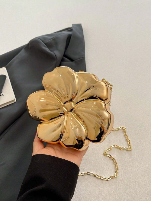 Shein - Mini Floral Shaped Metal Clutch Bag