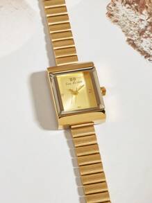 Shein - 1pc Women's High-end Artistic 3d Glass Design Gold Color Wrist Watch