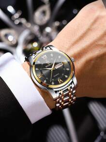 Shein - 1 Piece Business Men's Watch 30m Waterproof Rhinestone