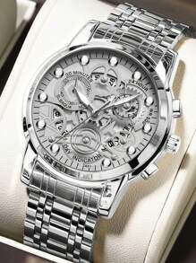 Shein - New Luxury Men's Wristwatch - Casual And Fashionable Hollow-out Water-resistant Men's Stainless Steel Luminous Watch