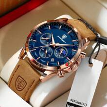 Shein - Poedagar Men Quartz Watch Luxury Sports Waterproof Chronograph Luminous Date Man Wristwatch