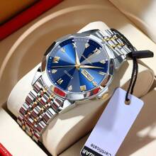 Shein - Poedagar Luxury Men Wristwatch Business Waterproof Luminous Date Week Man Watch Stainless Steel Band Men's Quartz Watches Sports