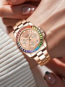 Shein - 1pc Ladies' Watch, 12/24-hour Chronograph, Waterproof, Calendar
