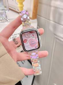 Shein - 1pc Women Fashion Transparent Rainbow Watch Strap Compatible With Apple Watch Band