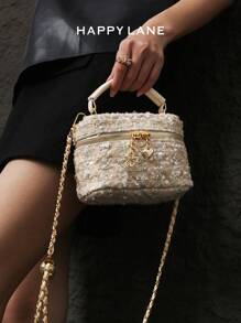 Shein - Happy Lane Women's Tweed Chain Shoulder Bag