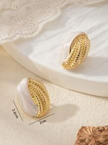 Shein - 1 Pair Retro Style Women Alloy Glazed Waterdrop Clip-on Earrings