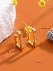 Shein - Potdemiel 1 Pair Women's Cross-border Fashion Square Copper Zirconia Stud Earrings