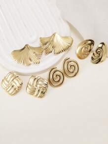 Shein - A Series Of European And American Ins Style 18k Gold Stainless Steel Earrings