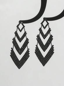 Shein - Europe And The United States Exaggerated Retro Black Long Cz Crystal Earrings