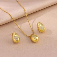 Shein - 1set 18k Gold Plated Classic Zirconia Heart Water Drop Snake Bone Chain Necklace