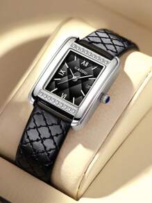 Shein - Gaidu 1pc + Vintage Square Quartz Watch For Women, Minimalist Design