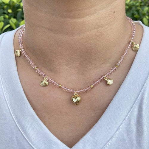 Shein - 1pc Pink Crystal Heart Necklace