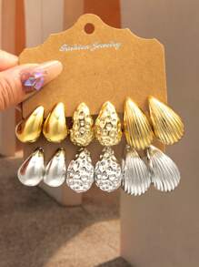Shein - 6-12pcs Large Teardrop Earrings Set Hip-hop Style Daily Versatile Earrings