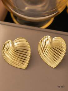 Shein - 2pcs/set Retro Elegant Queen Heart Shaped Stainless Steel Stud Earrings