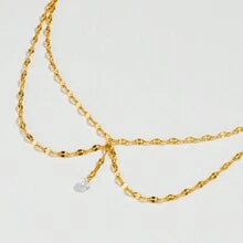 Shein - 1pc Fashionable Double-layer Zirconia Decor Lip Chain Stainless Steel Jewelry
