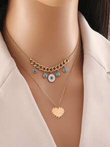 Shein - 1pc New Double-layer Golden Pearl Necklace