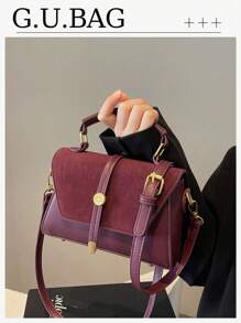 Shein - 2024 Autumn And Winter New Suede Plush And Pu Leather Mini Square Bag