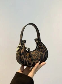 Shein - 1pc Pu Leopard Print Mini Crescent Handbag