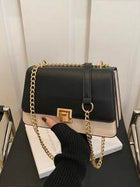 Shein - Fashion Color Contrast Small Square Bag Metal Lock Simple Chain Bag