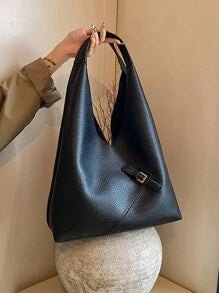 Shein - Women's Tote Bag, Shoulder Tote Bag, Solid Color, Black