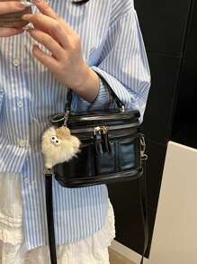 Shein - Fashionable Brown Retro Pu Mini Handbag (with Plush Pendant Included)