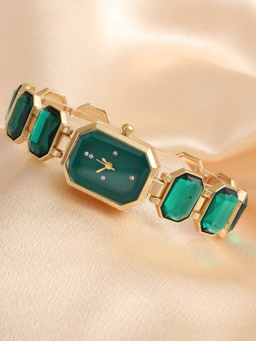 Shein - Green Cube Women's Watch Petite & Sleek, Muted Shine Touches