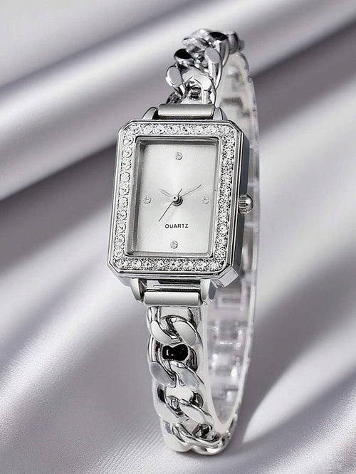 Shein - 1pc Women's Chain Watch – Silver Band With White Dial | Crisp Minimalism,