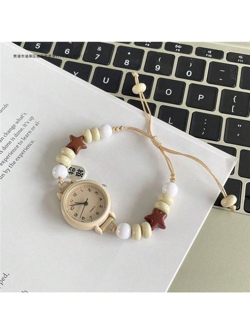 Shein - 1 Piece Women's Beaded Strap Small Dial Simple Ins Niche