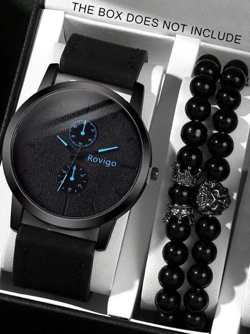 Shein - 3pcs Casual Simple Men's Quartz Watch, Featuring A Round Dial With Bar Scale