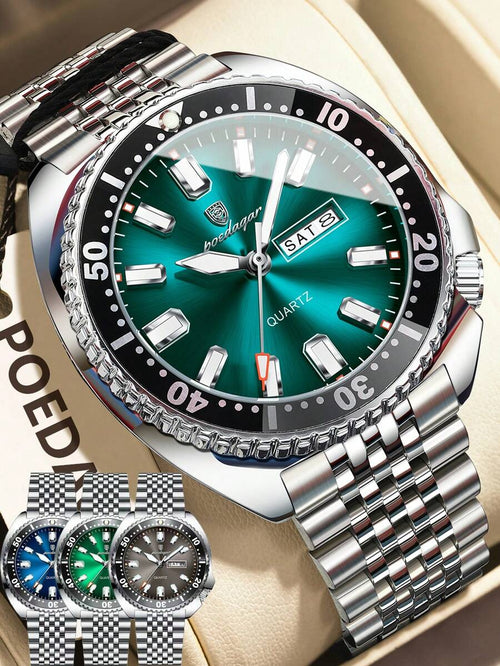 Shein - 1pc Business Men's Stainless Steel Waterproof Luminous Quartz Watch,