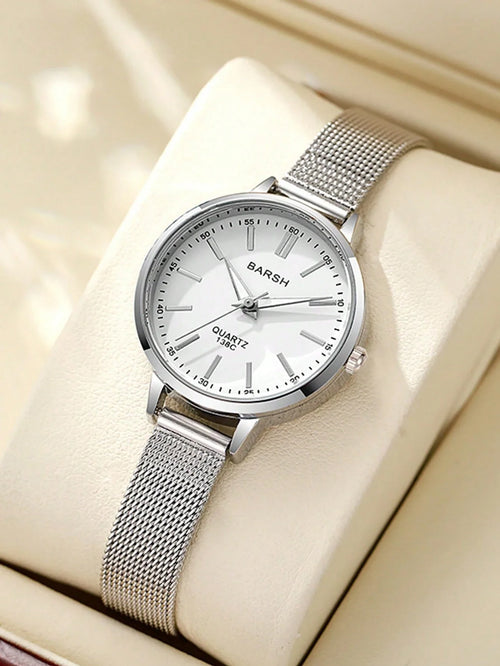 Shein - New Mesh Strap Women's Watch, Minimalist Ladies Quartz Watch