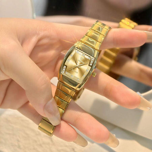 Shein - 1pc Women's Quartz Watch, Small Square Dial, Gold Stainless Steel Strap