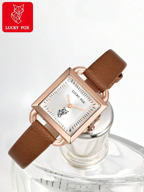 Shein - Luckyfox Women Square Dial Simple Fashion Design Leather Strap