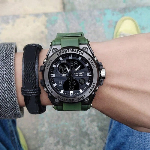 Shein - 1pc Men's Black Alloy Case Tpu Band Multi-function Chronograph Button Sport Style Adjustable Large Dial