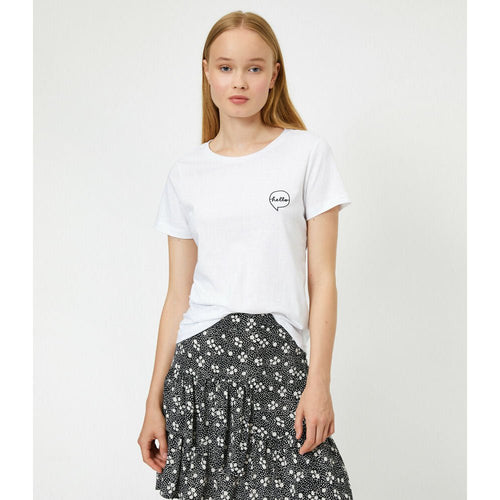 Koton Cotton Short Sleeve Crew Neck Letter Embellished T Shirt Ecru