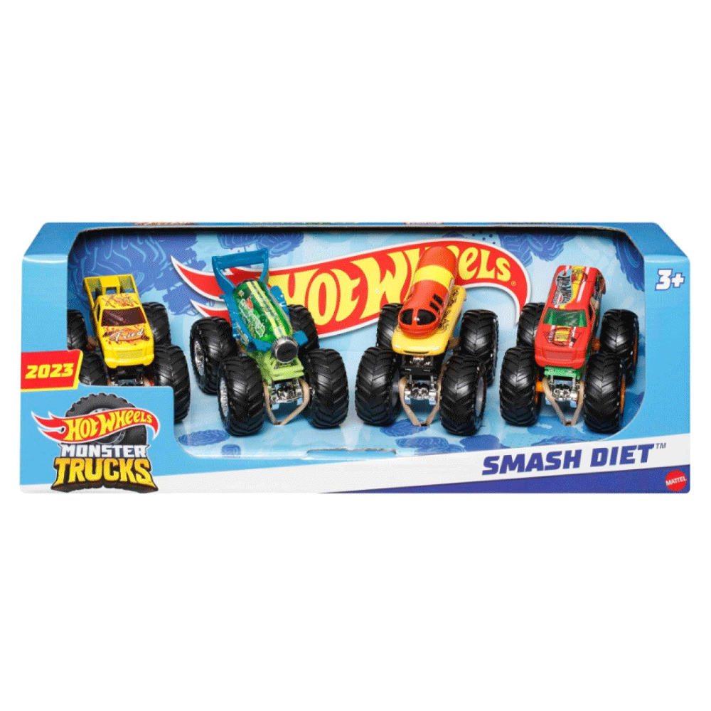 HLT73 HOT WHEEL MONSTER TRUCKS 4PC DINKEY SET A.I