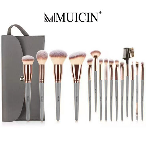 Muicin - Beige & Rose Gold Makeup Brushes - 15 Piece Set For Elegant Beauty