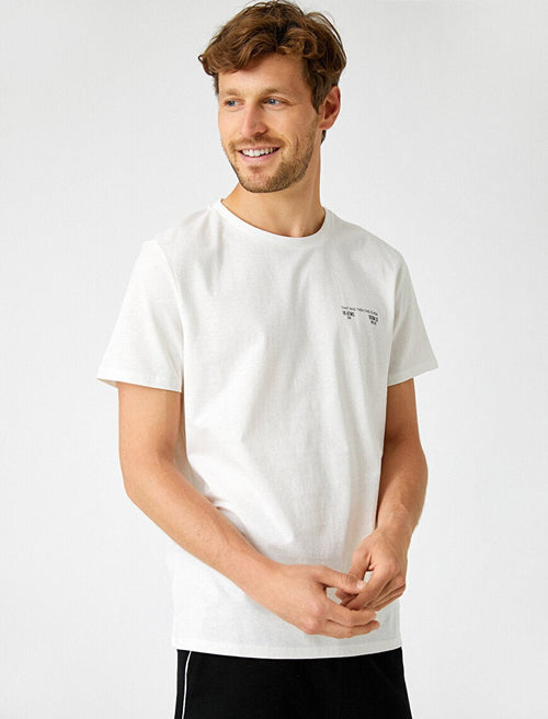 Koton Letter Printed T Shirt Crew Neck Cotton Ecru