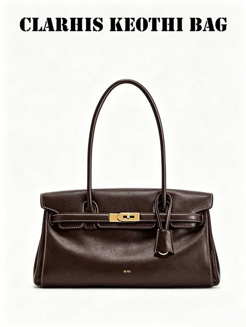 Shein - Women's Solid Color Pu Shoulder Bag Features A Twist Closure And A Small Charm