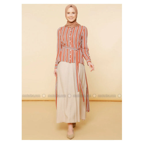 Modanisa Mnatural Cinnamon Stripe Crew Neck Viscose Tunic