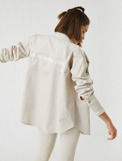 Koton Cotton Back Printed Oversize Shirt Stone
