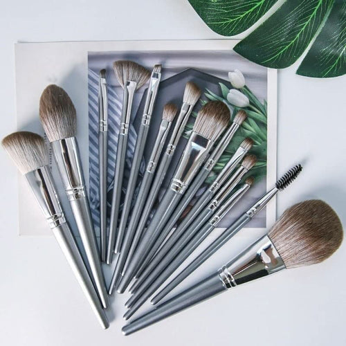 The Original - Shein 14 Pc Set Cosmetics Full Range Of Brushes Set Grey