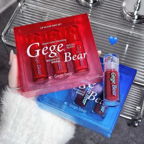 Gege Bear Pack Of 3 Water Gloss Lip Glaze Thin Moisturizing Set Box Gx1115
